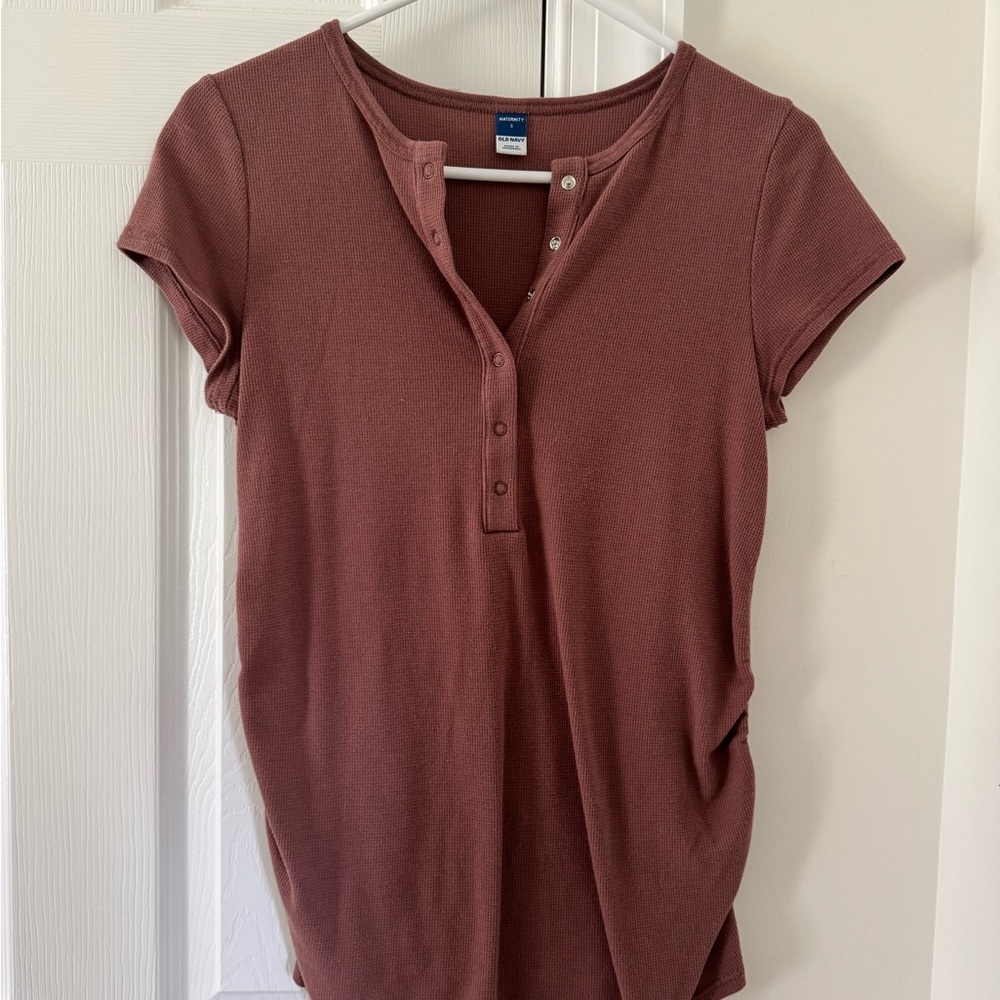 Old Navy Maternity Mauve Cap Sleeve Henley Tee - Size Sm